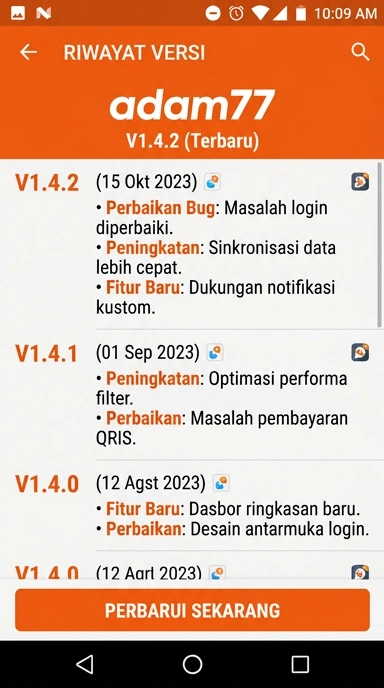 Riwayat Versi Aplikasi adam77 untuk Android