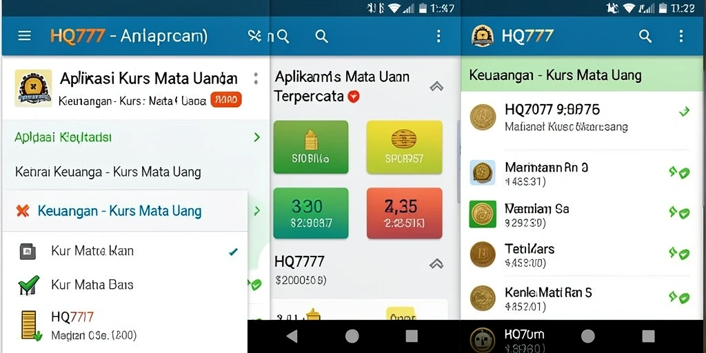 Antarmuka aplikasi HQ777 yang mudah digunakan untuk kurs mata uang.