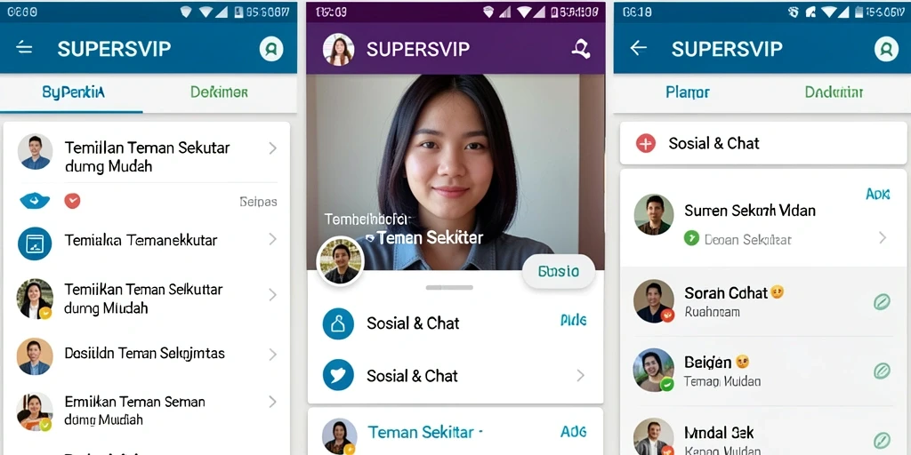 Screenshot utama SUPERSVIP menampilkan antarmuka aplikasi untuk mencari teman.